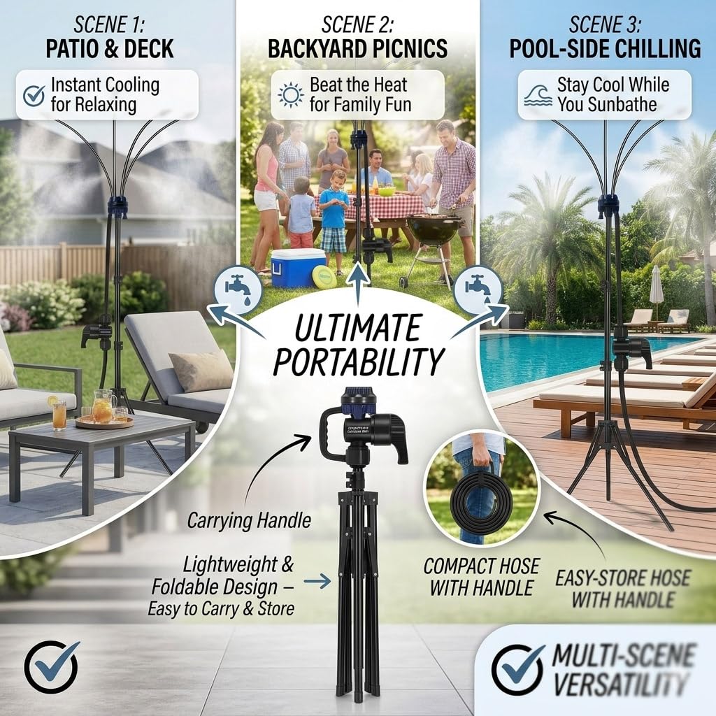 Adjustable Outdoor Misting Cooling System, Standing Misters (1set)