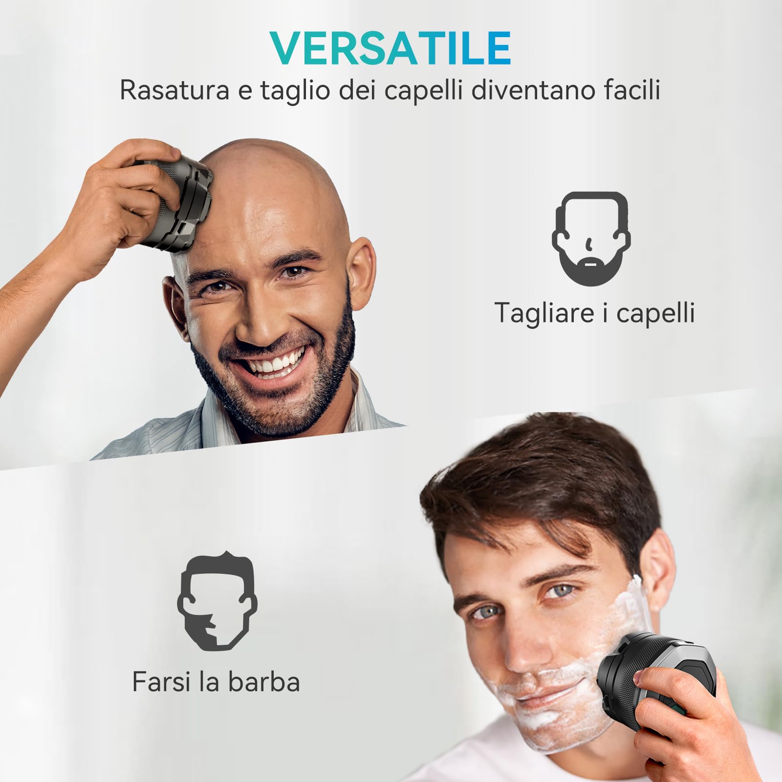 kensen Rasoio Elettrico Testa Calva Uomo 6D Rasoio Capelli Uomo 0 mm 160 Minuti di Autonomia Rasoio Testa Calva Fluttuante Impermeabile Cordless con Rasoio Testa Magnetiche & Porta di Carica USB-C