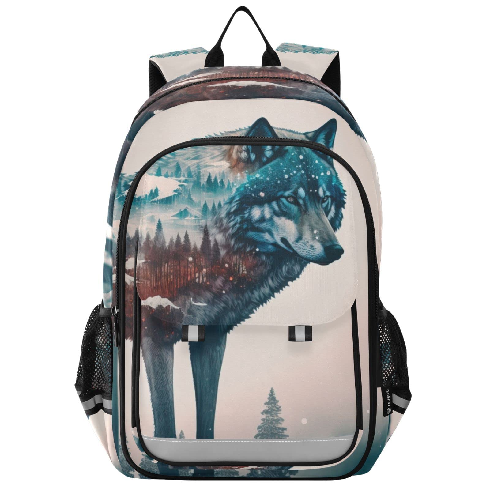 Kids School Backpack With Forest Wolf Print - Large Storage, Reflective Strips, Chest Strap For Boys & Girls 6+ Years - View #9