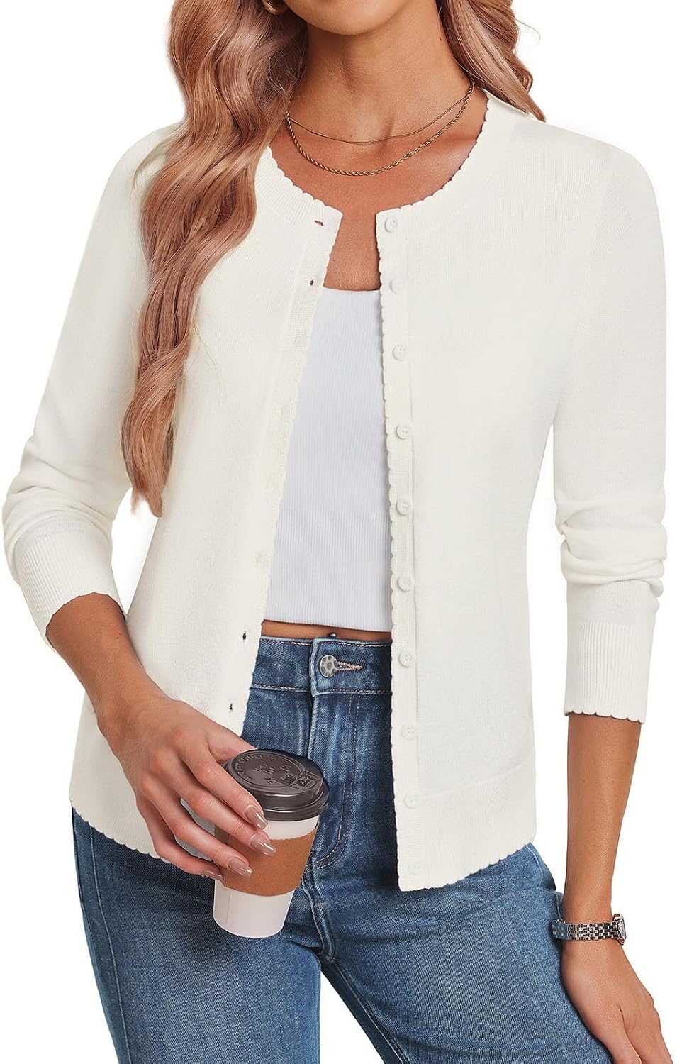 GRACE KARIN Summer Lightweight Long Sleeve Cardigan Sweaters for Women Knit Button Up Cute Sweater Fashion Casual Clothing