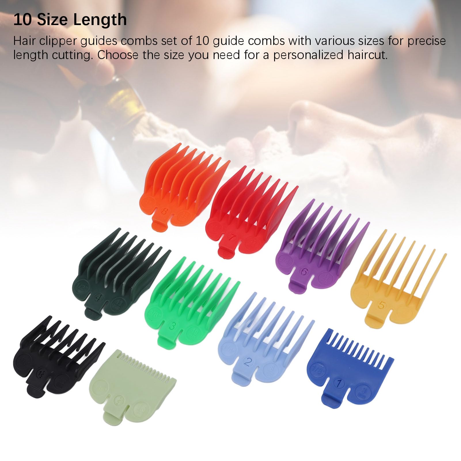 Haarschneidemaschinen-Schutz-Set, runde Ecken, bunte Zahlencodierte Führungskämme, ABS-Haarschneidemaschinenschutz, kompatibel mit Haarschneidemaschinen, 1,5/3/4,5/6/10/13/16/19/22/25 mm, 10 Stück