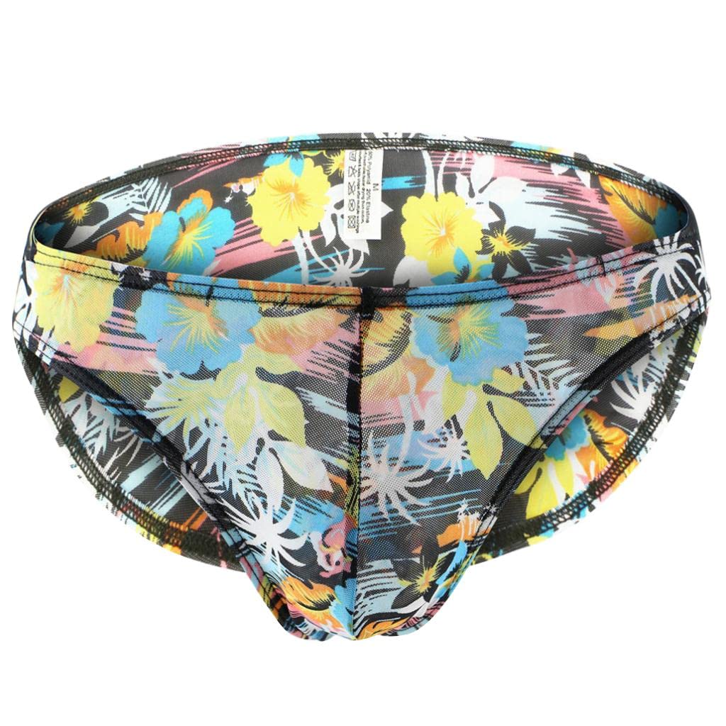 nivaa Men Mesh Printed Briefs Sexy Panties Underwear Yellow Flower on Black L-picture-55