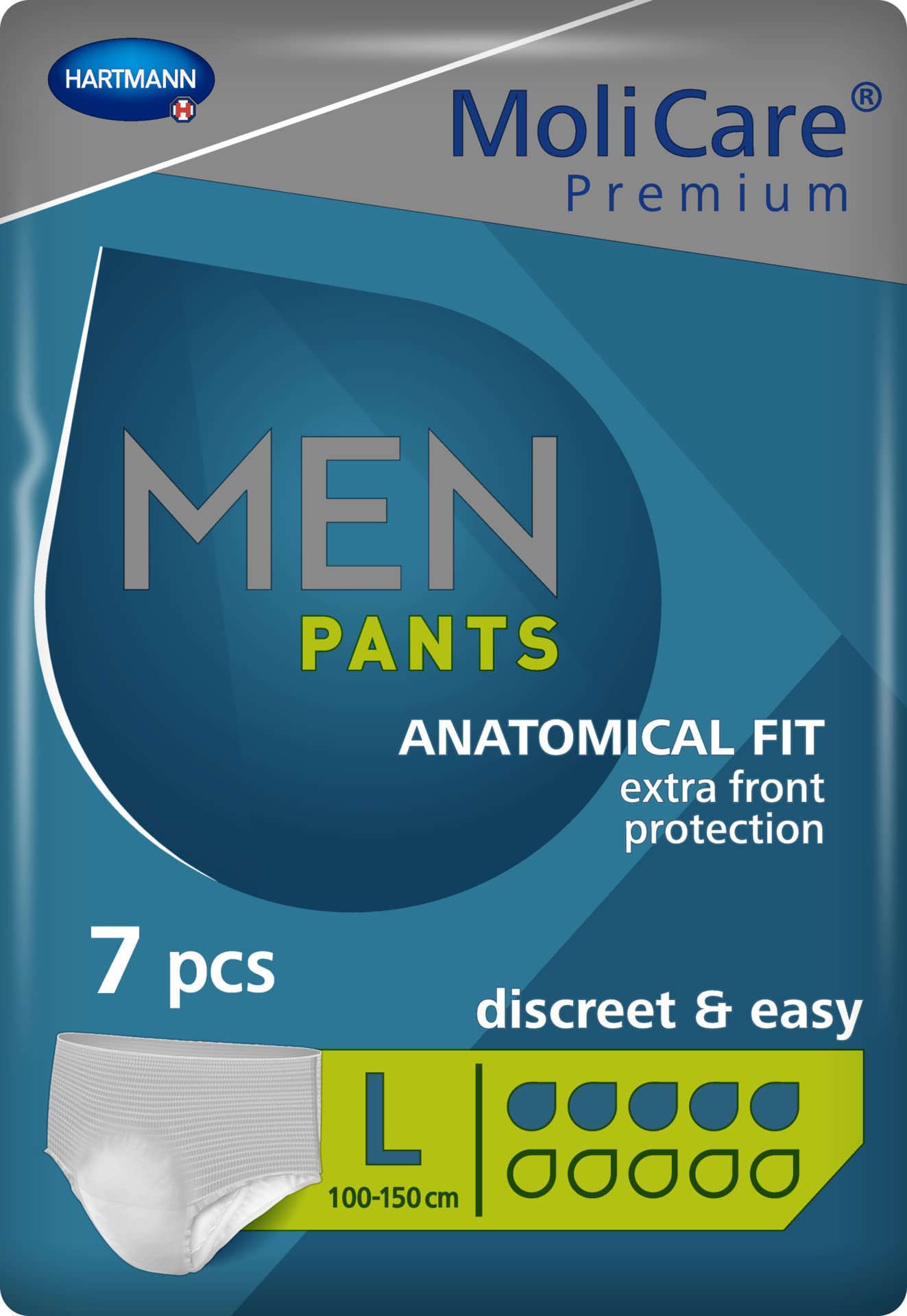 MoliCarePremium Men Pants, Discreet Usage For Bladder Weakness Specially For Men, Aloe Vera, 5 Drops, Size L, Pack Of 7