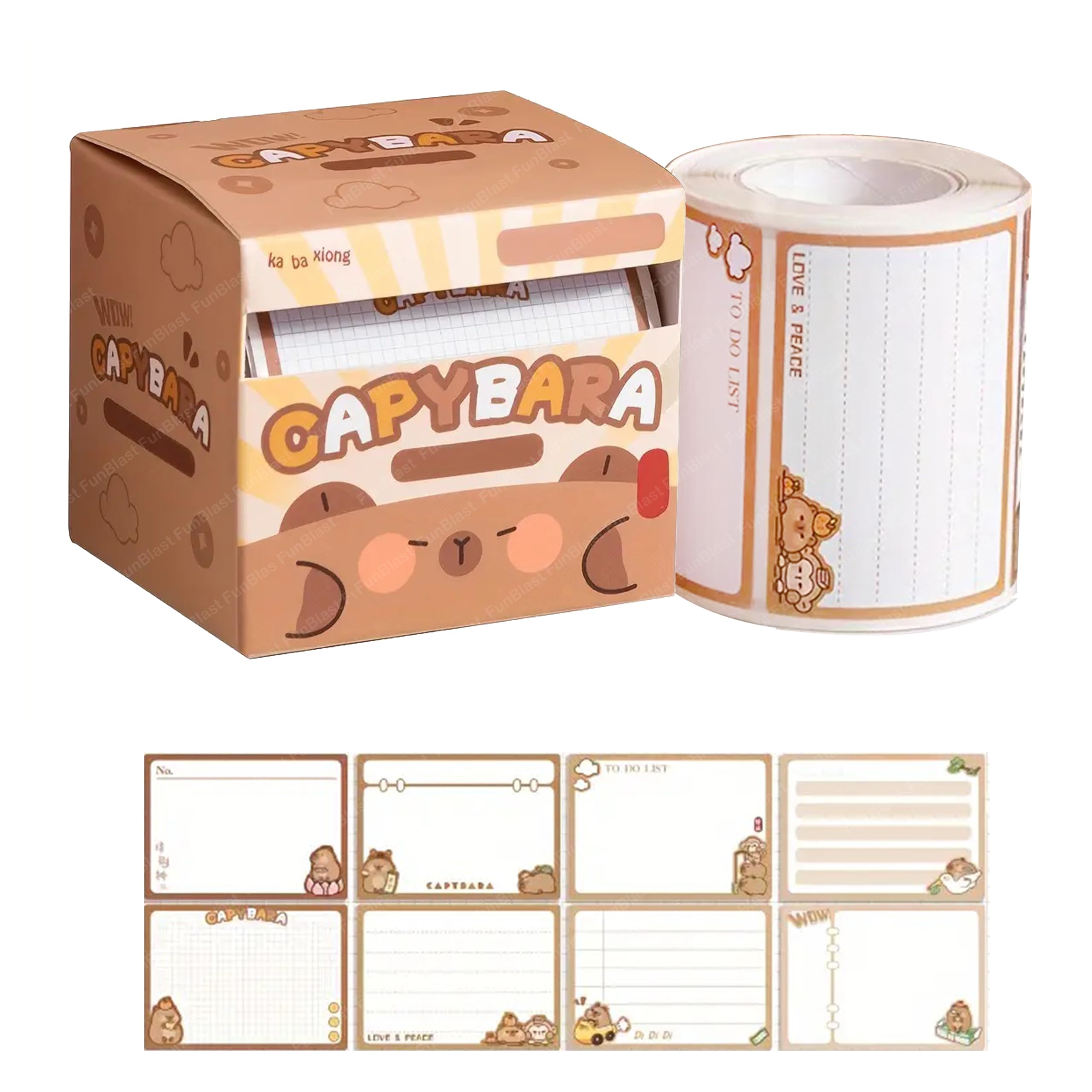 FunBlast Capybara Theme Sticky Notes – 256 Pcs Peel Off Sticky Notes, Self Adhesive & Easy-Tear, Kawaii Stickers, Stick Notes for Study, Writing, Planning, Journalling (Multicolor)