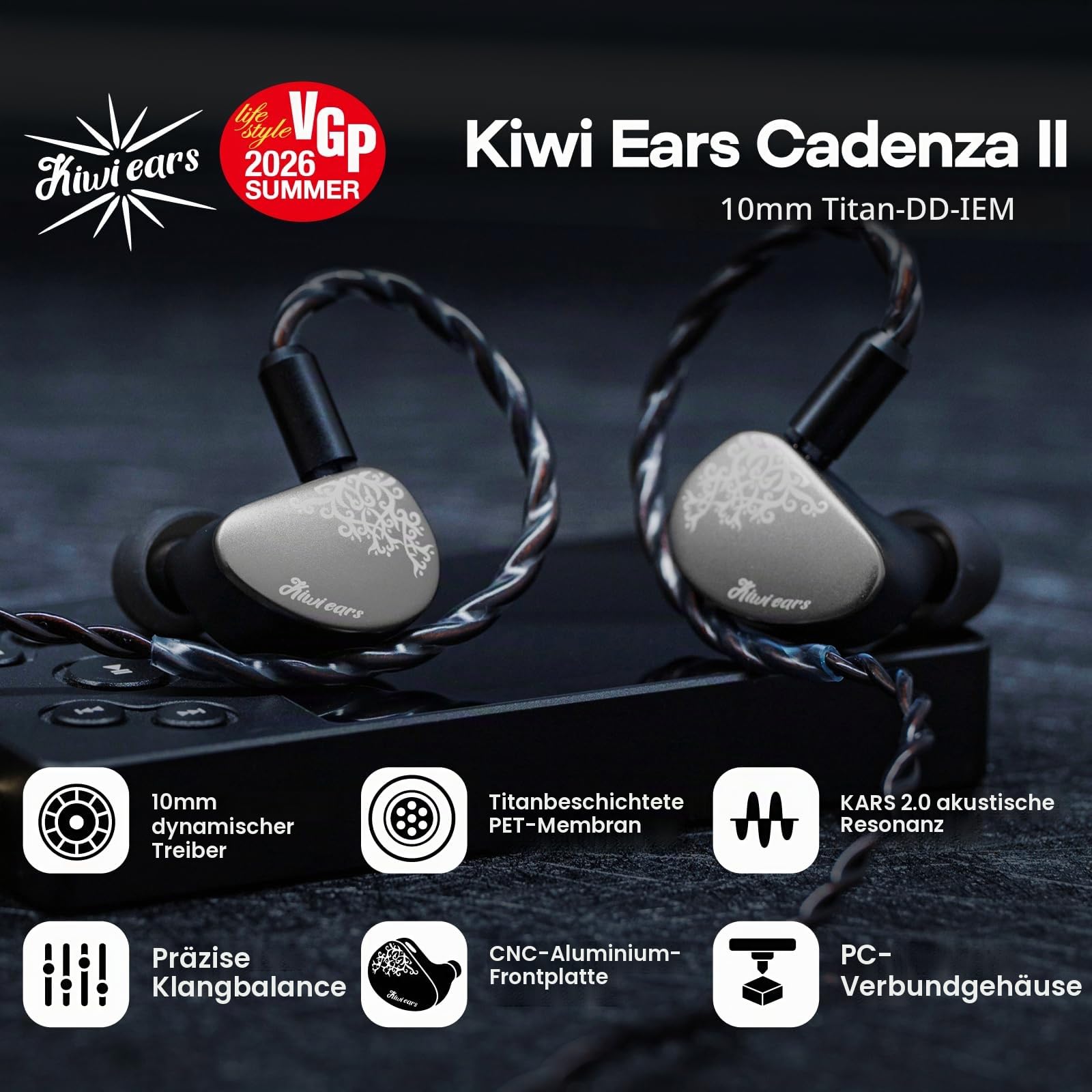 LINSOUL Kiwi Ears Cadenza II 10 mm Titan-Treiber-In-Ear-Monitor