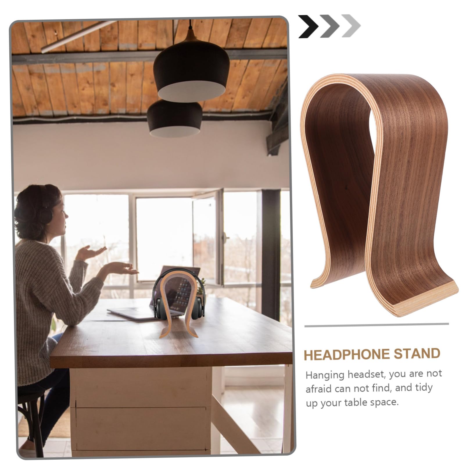 Homoyoyo Soporte De Auriculares De Madera Natural Soporte para Escritorio Exhibidor De Auriculares Diseño Sencillo y Compacto Almacenamiento Resistente y Duradero