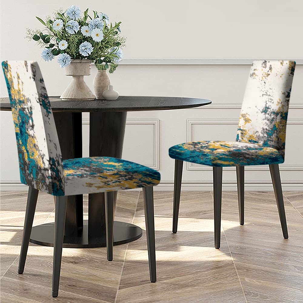 Reateforin Teal Turquoise Chair Covers - Abstract Boho Dining Chair Slipcovers - Set of 2, Living Room & Kitchen - Removable, Washable