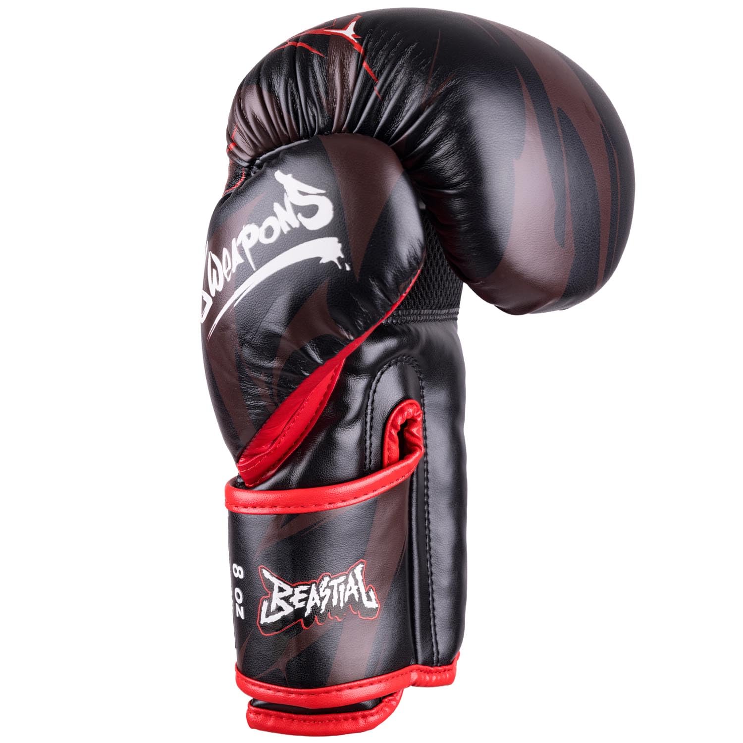 8 WEAPONS Boxhandschuhe Kinder, Beastial Wolf, Schwarz-Rot, Kinder Boxhandschuhe, Kunstleder, Perfekte Dämpfung für optimalen Schutz, Handschuhe für Muay Thai, K1, Boxen, MMA und Kickboxen