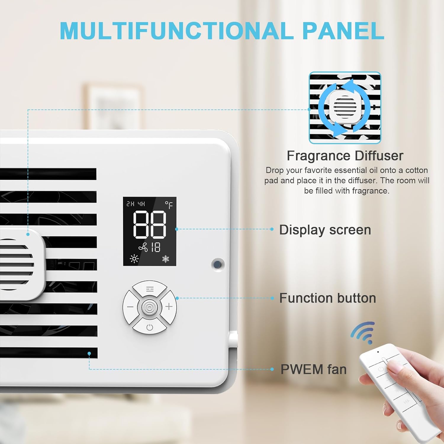 Register Booster Fan for 4" x 10" Vents Only, 10 Speeds to Control Cool & Warm Airflow, Air Conditioning Vents with LED Screen Remote & Thermostat Control, for Room Walls & Floors (White) - Image 4
