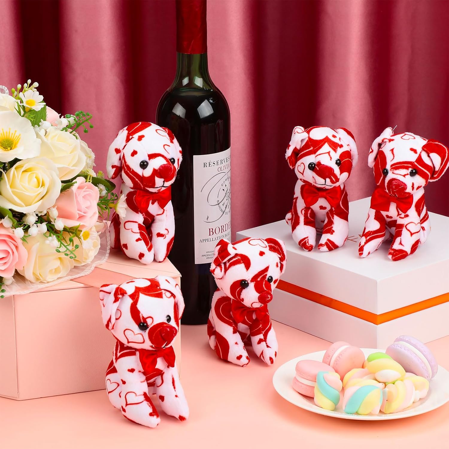 Haull 18 Pcs Valentine Heart Shaped Stuffed Animals Dogs Bulk Gifts 4" Mini Plushies Soft Small Cute Dogs Toys for Kids Adults Party Favors Home