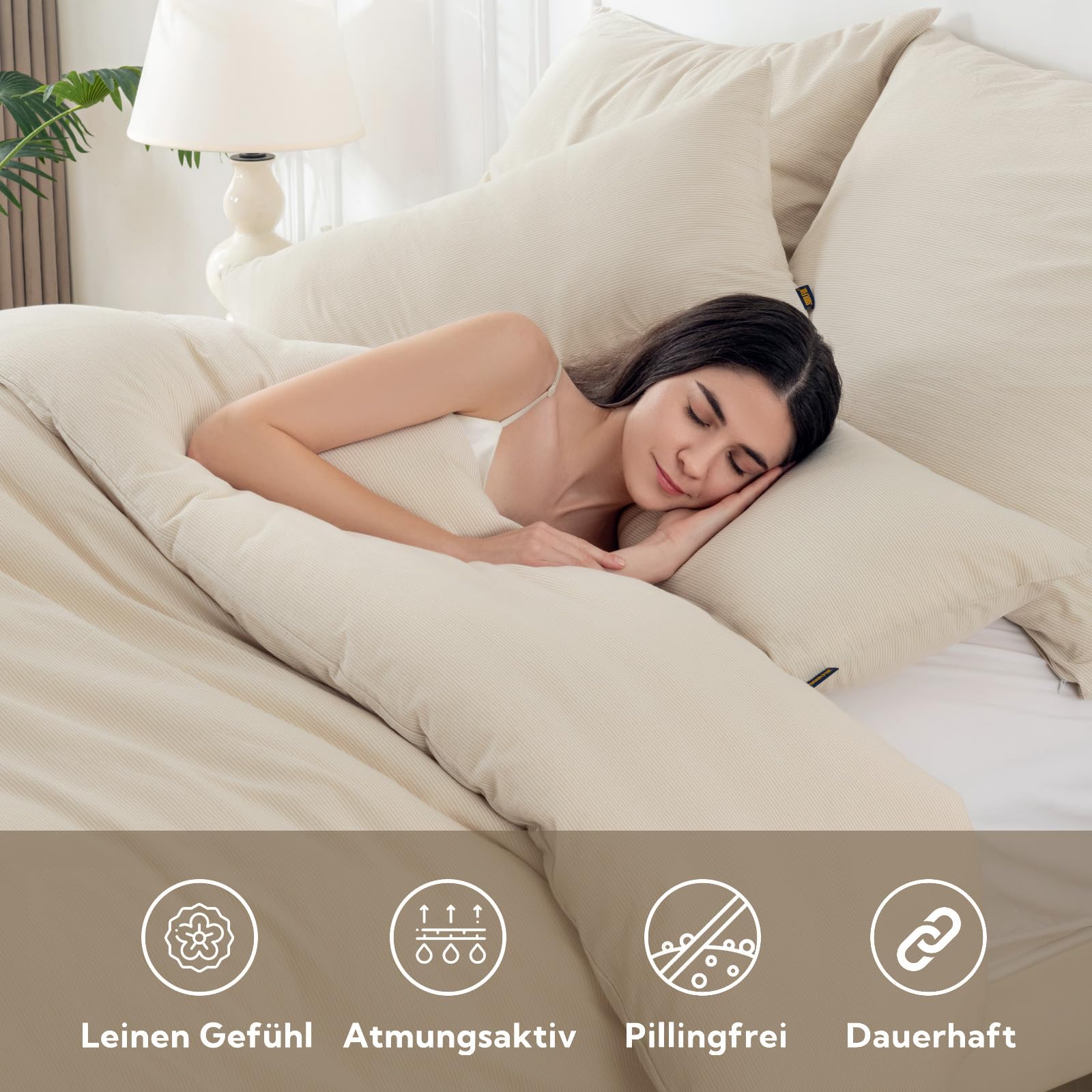 SOULFUL Kissenbezüge 40x80 Baumwolle Gestreift, 100% Gewaschene Baumwolle Beige Kissenbezüge öKotex Zertifiziert mit Reißverschluss