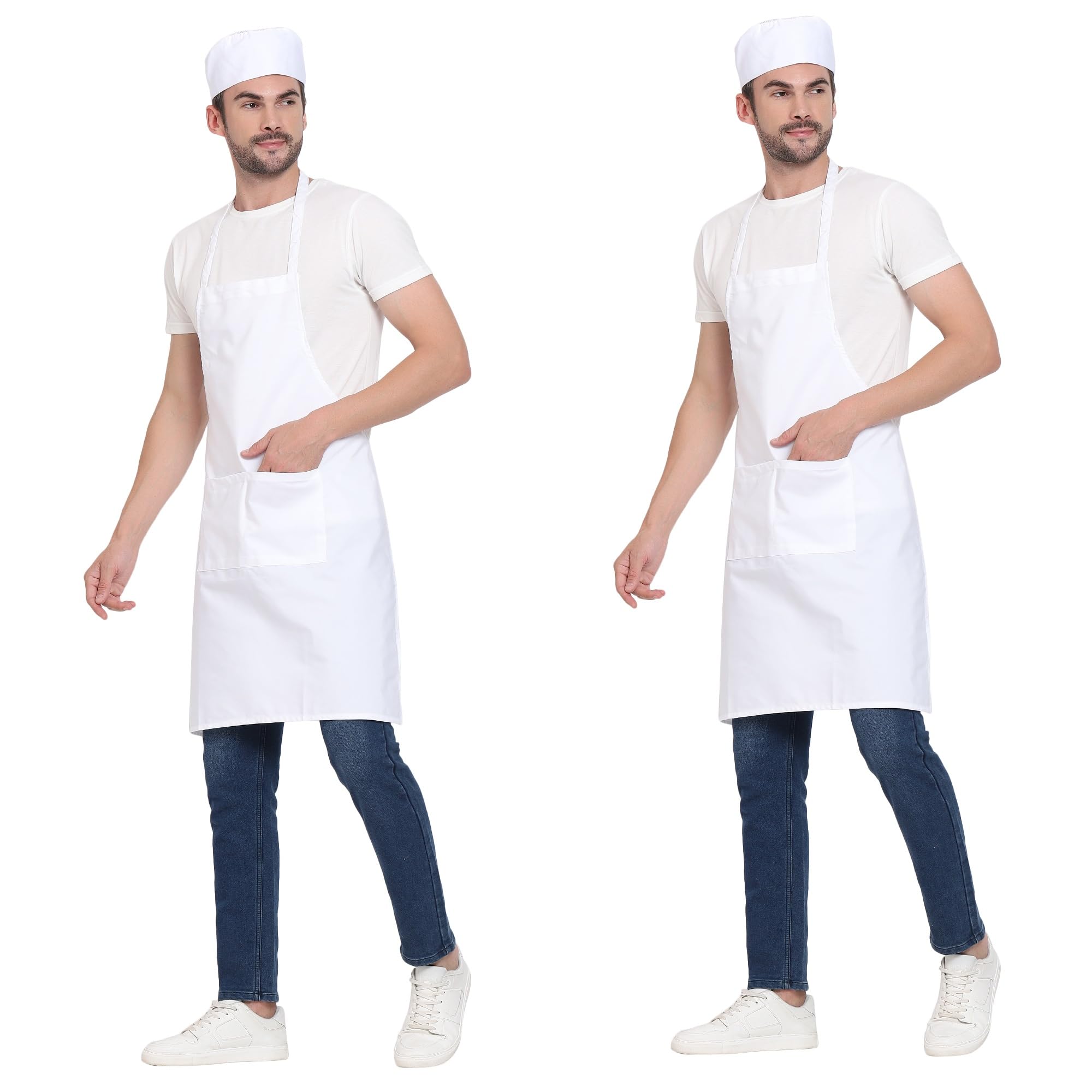 uniformer RedStar - Paquete de 2 delantales unisex para cocina para hombres y mujeres, perfectos para la cocina del hogar, restaurante, cafetería, cocina, bar, salón, barbería (blanco, 2 piezas)