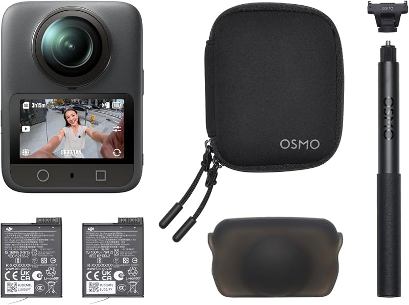 DJI Osmo 360 Essential Combo, 360 Action Camera | 1-Inch 360° Imaging, Native 8K 360° Video, 4K/120fps & 170° Boost Video, 1.2m Invisible Selfie Stick Kit
