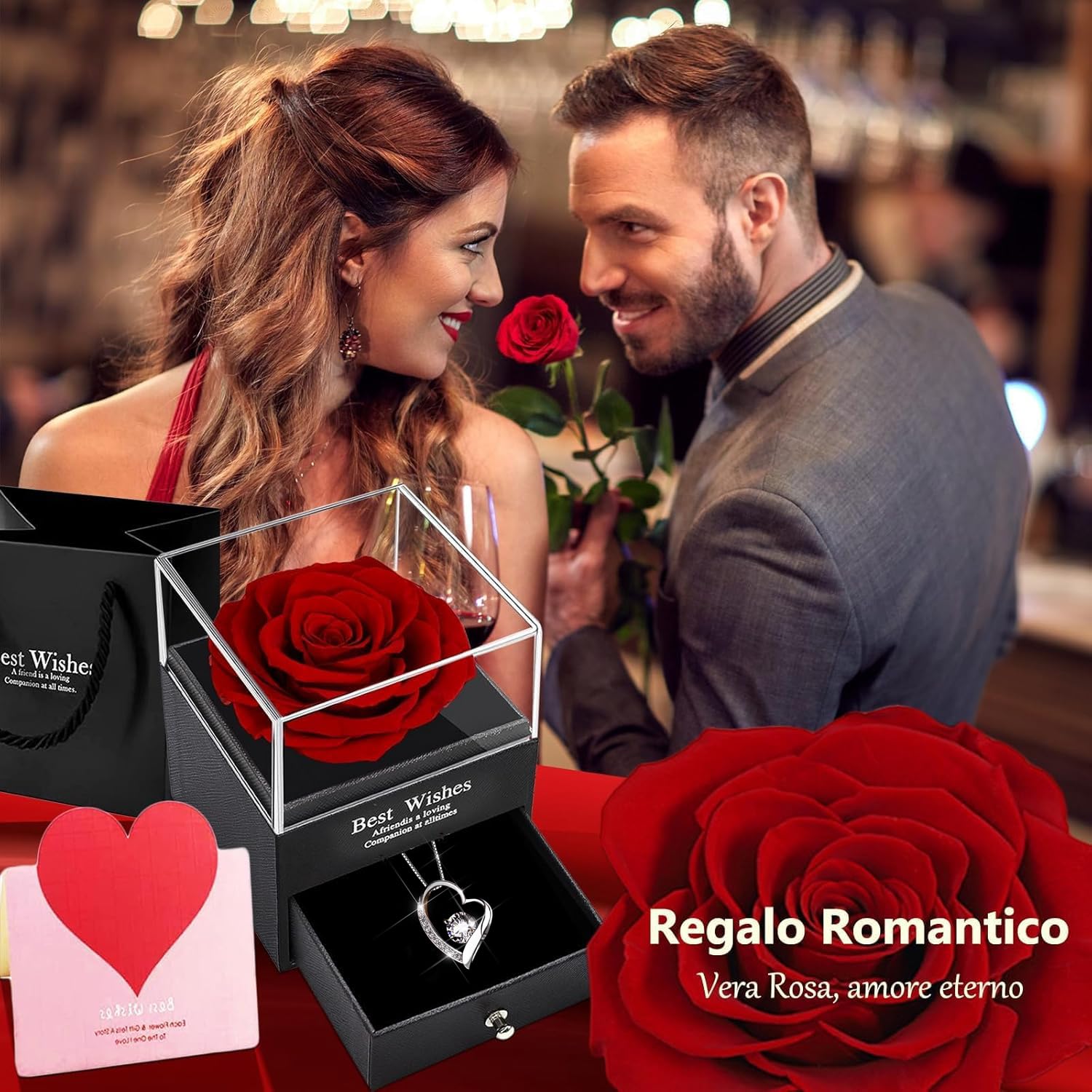 SWEETIME Rosa Stabilizzata Rossa,Romantico Rosa Eterna,Red Fiori Box, Rose Scatola Vera Regalo per Natale,Mamma,San Valentino,Regalo Anniversario per Lei