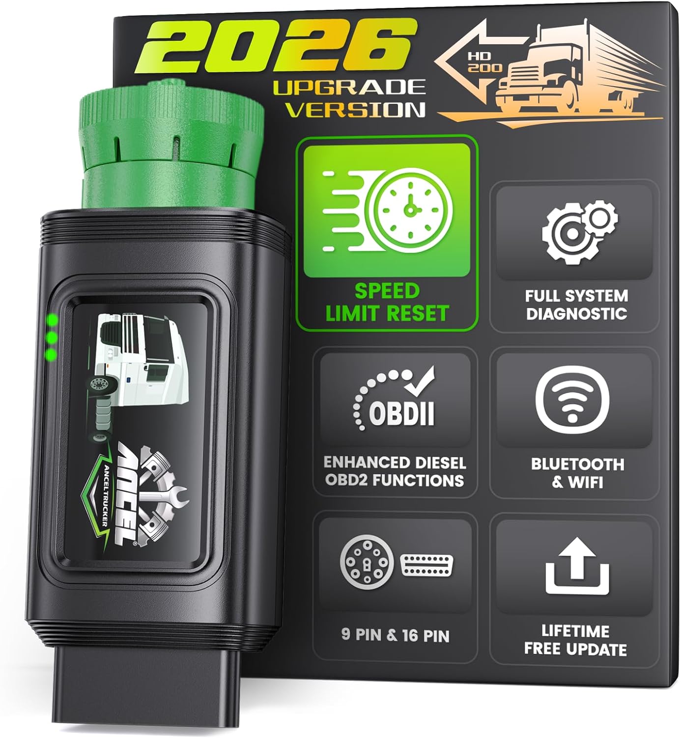 ANCEL HD200 Bluetooth Heavy Duty Truck Scanner, Speed Limit and Idle Reset for Cummins & Caterpillar Engines, J1939/J1708 Diesel Code Reader & All-System Diagnostic Tool, Lifetime Free Updates