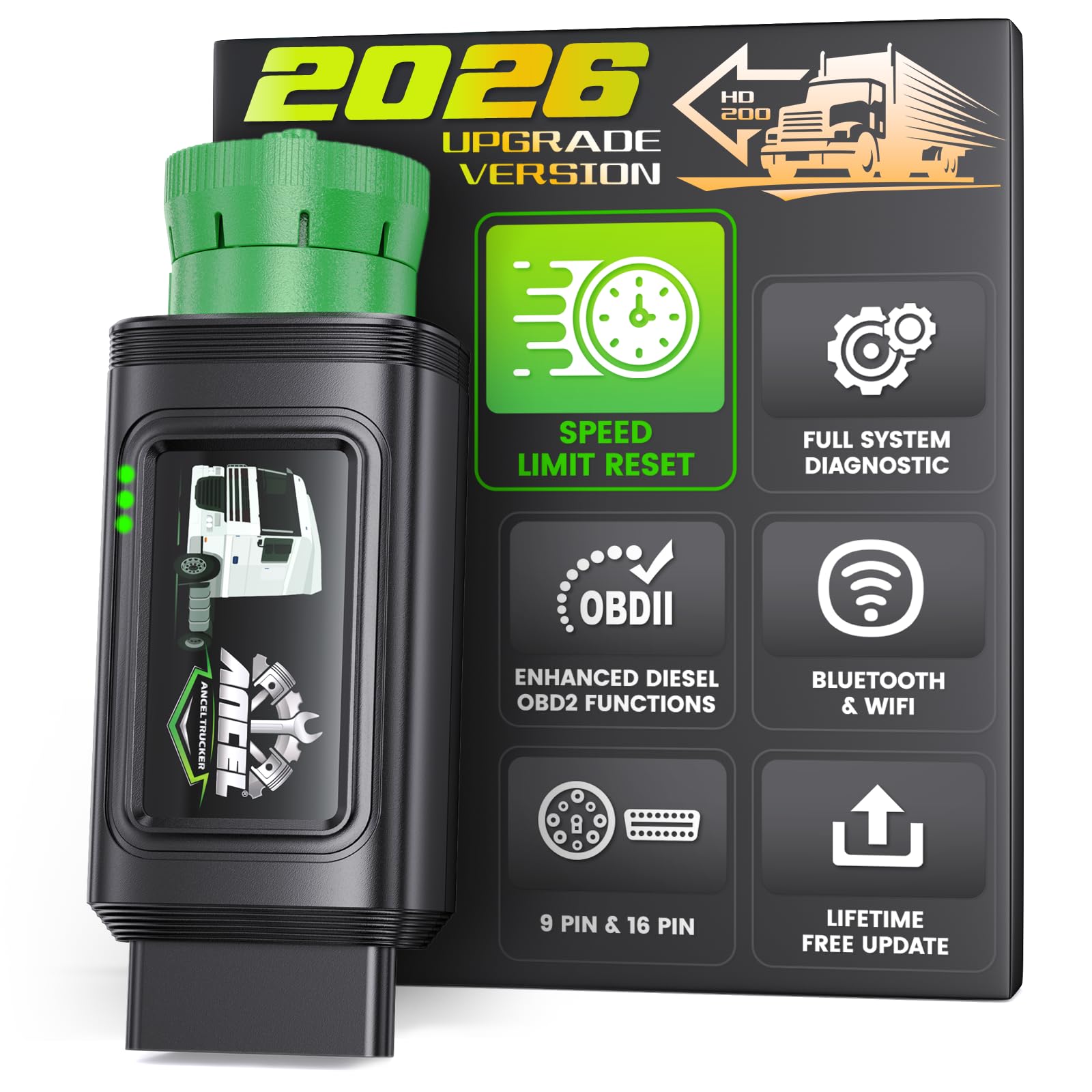 ANCEL HD200 Bluetooth Heavy Duty Truck Scanner, Speed Limit and Idle Reset for Cummins & Caterpillar Engines, J1939/J1708 Diesel Code Reader & All-System Diagnostic Tool, Lifetime Free Updates