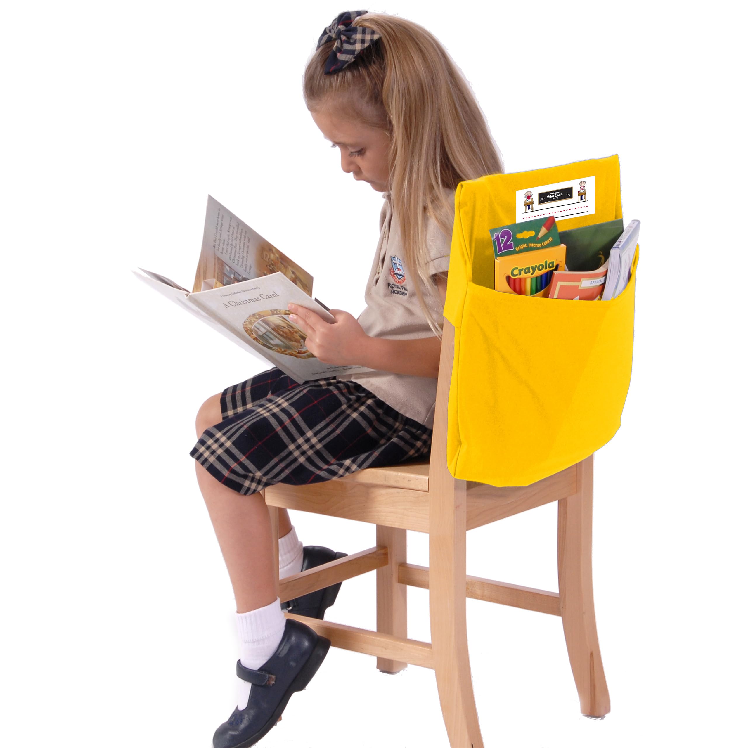 Seat Sack Small Chair Storage Pocket - 12 Inches, Yellow - Organizer for Classroom Chairs, Durable and Spacious, Storage and Organization