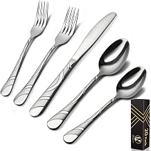 20-Piece Silverware Set for 4, 18/0 Frosted & Mirror Finish Stainless Steel Vintage Flatware Set, Modern Cutlery Set for Home Wedding Restaurant Housewarming Party Event Serving For 4