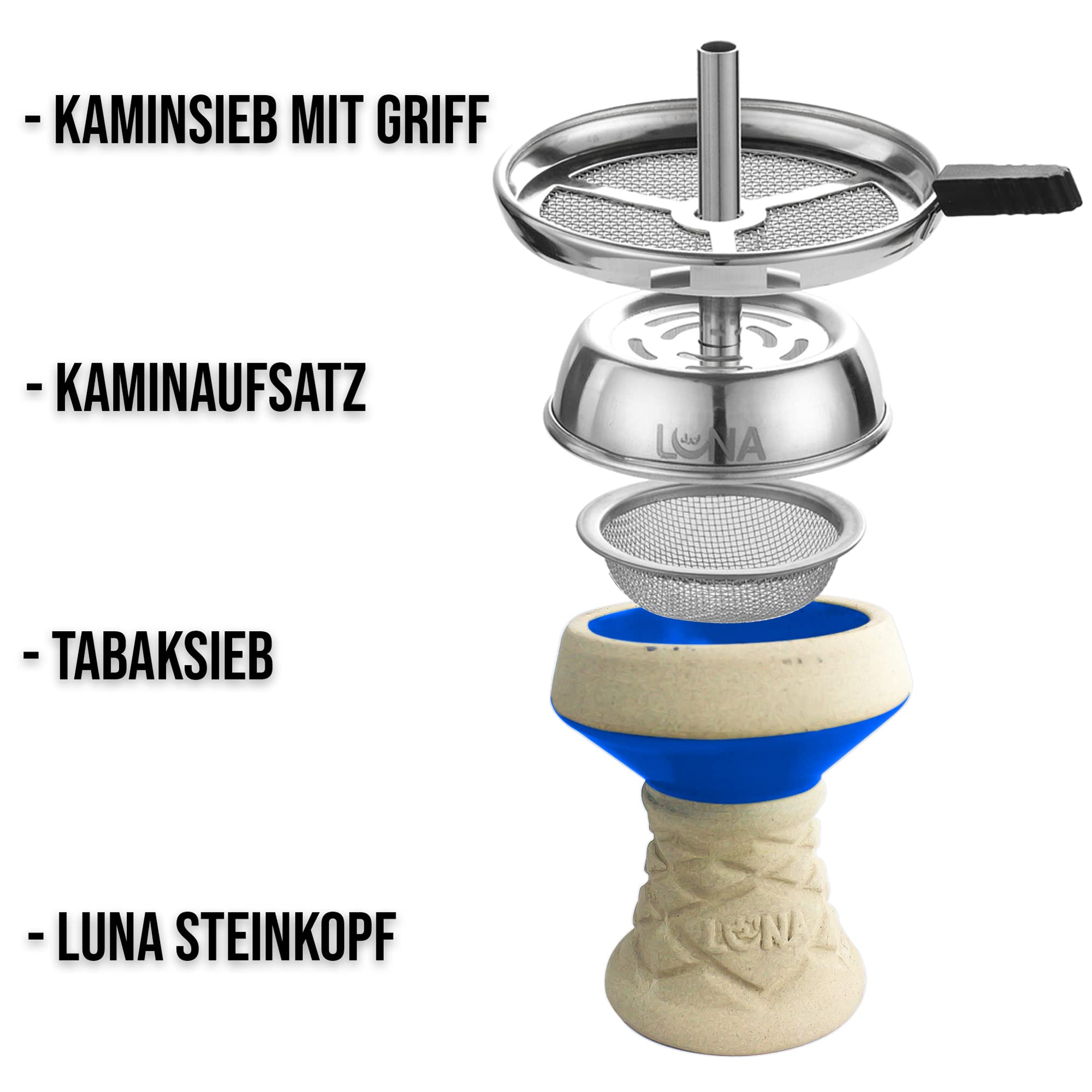 Luna Hookah Premium Travel Tradi Shisha Set Completo Absoluto Diseño Elegante | Pipa De Agua Tradicional De 43 cm Con Cabeza De Piedra, Chimenea, Manguera Tradicional Y Pinzas (Azul Oscuro)