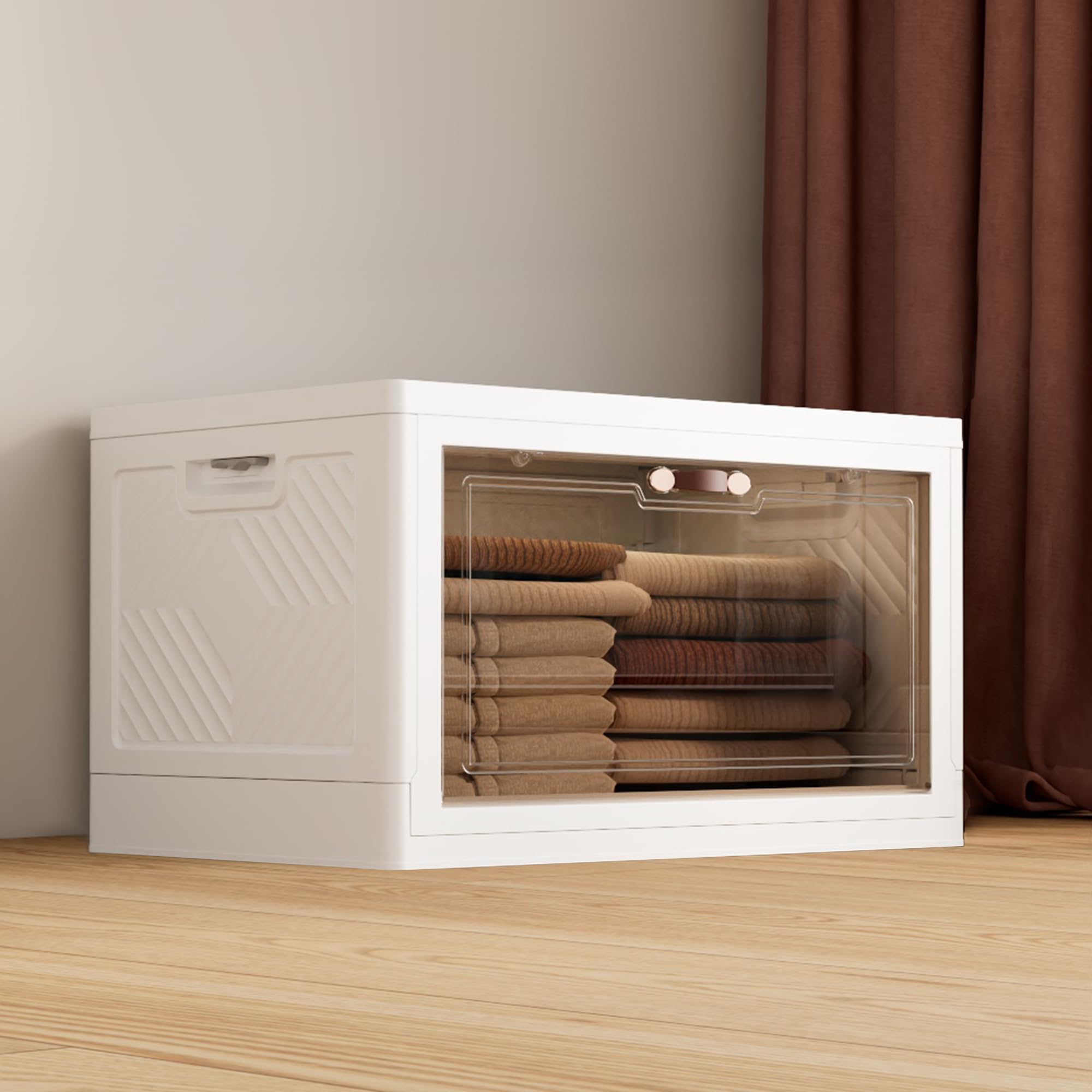 joymoop folding storage bins organizer, 49.6 quart collapsible storage box with wheels and door, stackble plastic storage container for clothing, books and sundries (xl, 12.4 gal, 1 tier)