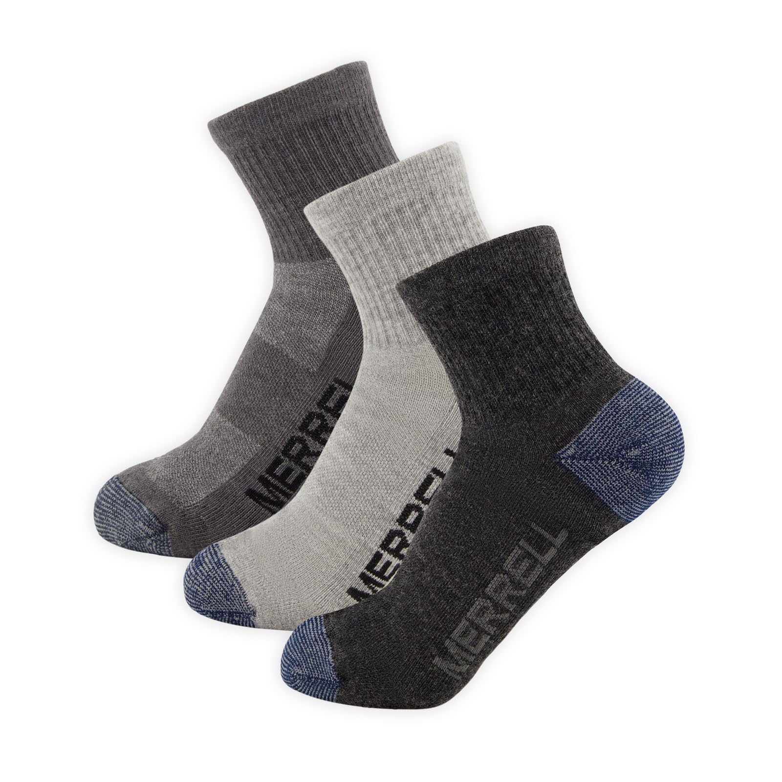 Merrell Trekker Outdoor Anklet 3Рк Socks, Wool Blend Hiking & Walking Socks, Arch Support, Charcoal Heather, Medium-Large, 3 Pack