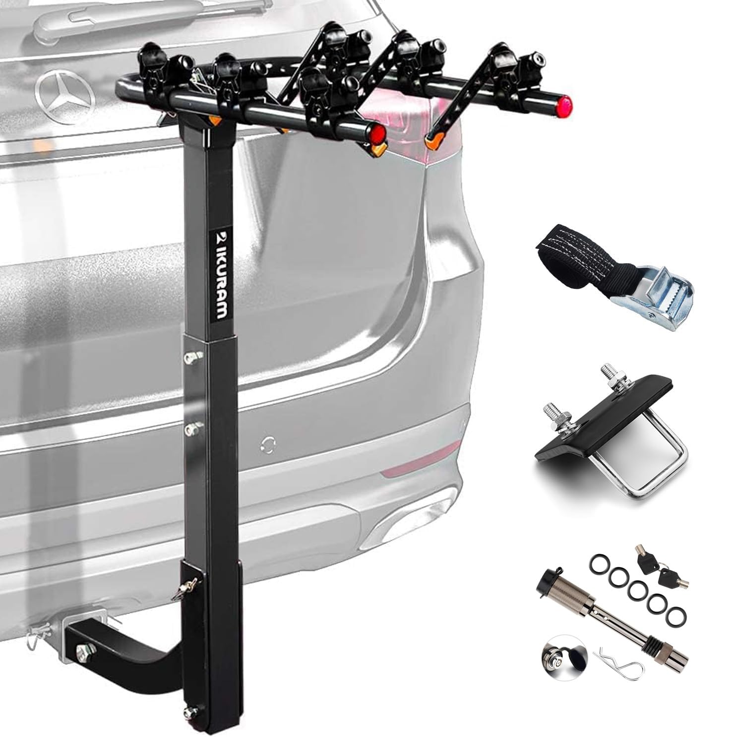 Photo 1 of 3 Bike Rack Bicycle Carrier Racks Hitch Mount Double Foldable Rack for Cars Truck SUV Fits 2" Receiver, Tie Down Strap, Anti-Rattle Hitch Tightener & Locking Hitch Pin