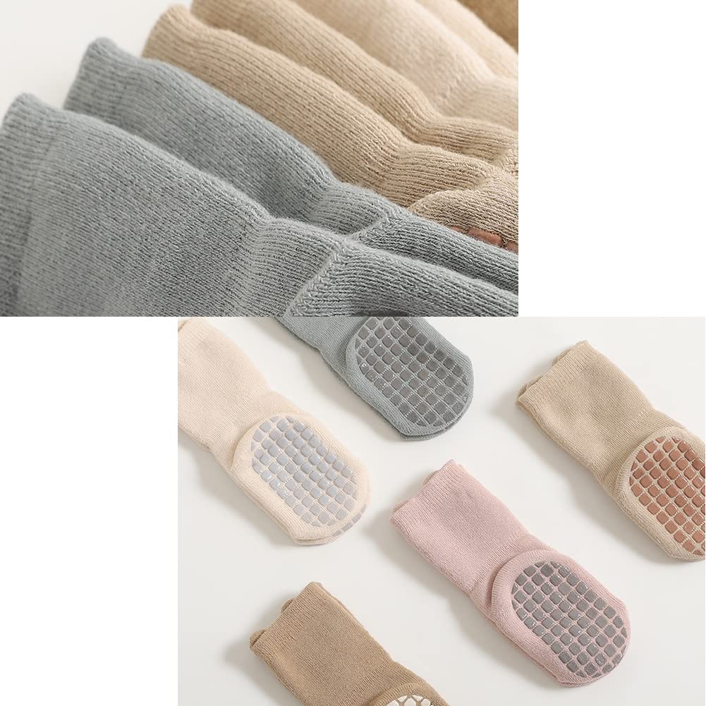 Exegawe Rutschfeste Babysocken für den Winter, 5 Paar, dicke warme Crew-Socken mit Griffen