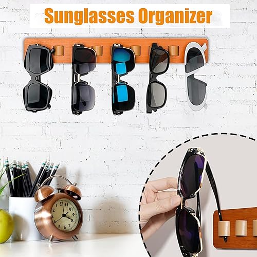 Miniatura 3 de Hapoyxm Organizador de lentes de sol montado en la pared, soporte para anteojos de madera de bambú, organizador de lentes de sol, almacenamiento