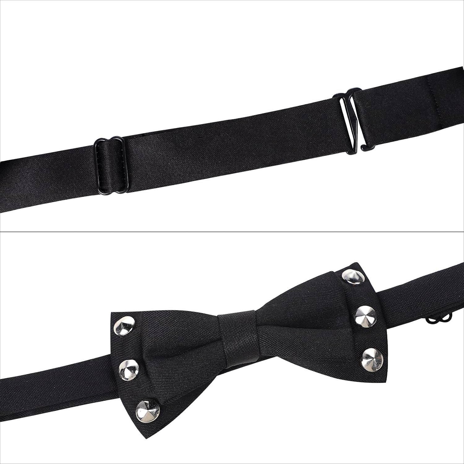 OhMill Punk Rock Studded Bow Tie Adjustable Pre-Tied Gothic Metal Spikes Necktie for Men Halloween Cosplay Concerts Parties