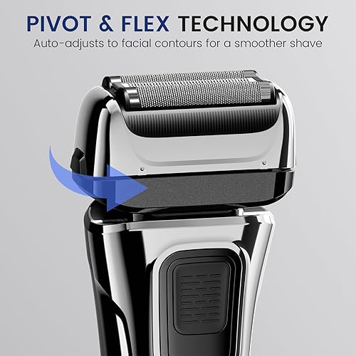 Miniatura 4 de PRITECH Afeitadora de aluminio para hombres, maquinilla de afeitar eléctrica con tecnología de lámina apretada, diseño agradable a la piel, fácil