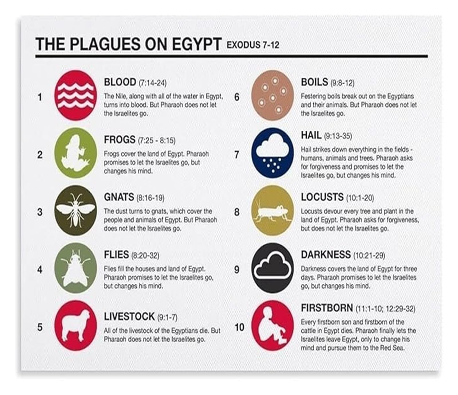 VWWJCCRO Bible Story Poster The Ten Plagues of Egypt Visual Chart for Exodus Study Sunday School Classroom Wall-Art(Framed,16x24inch(40x60cm))