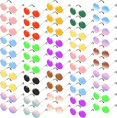 Kanayu 50 pares de gafas de sol redondas hippie, lentes de sol de color círculo, lentes de sol retro de los años 60 y 70, gafas de sol para mujeres