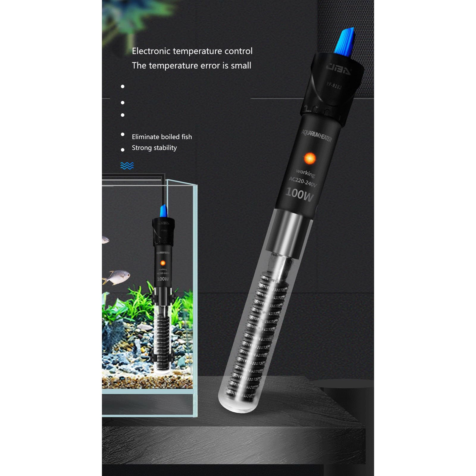 Asta riscaldante per Acquario per Acquario Riscaldatore Automatico antideflagrante a Temperatura costante con indicatore di Funzionamento, 50 W (200 W)