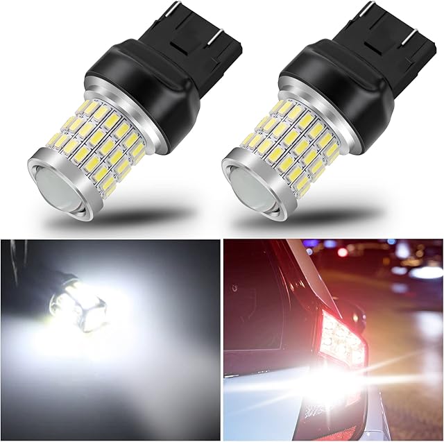 URAQT 7443 7440 T20 LED Bulbs, 9-30V Super Bright Low Power Backup Reverse Light with Projector, LED Light Bulbs Replacements for Brake Stop Tail Turn Signal Blinker Lights, Xenon White (2 Packs)