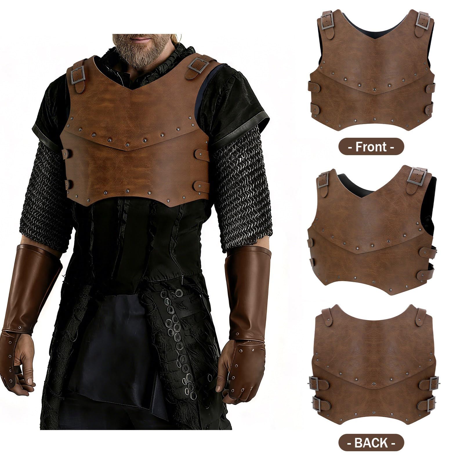 Vikinges Warriour - Armatura toracica in pelle PU, corazza medievale rinascimentale per travestimenti da cavalieri e travestimenti da donna