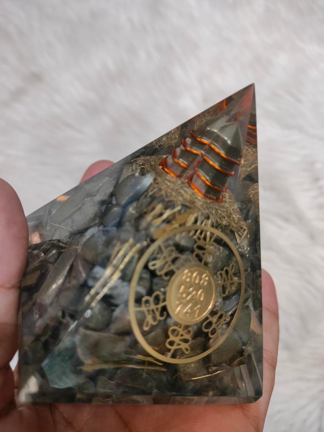 Pyrite Nubian Pyramid with Zibu Symbol Orgonite Pyramid for Healing and Meditation 1 pcs Pack