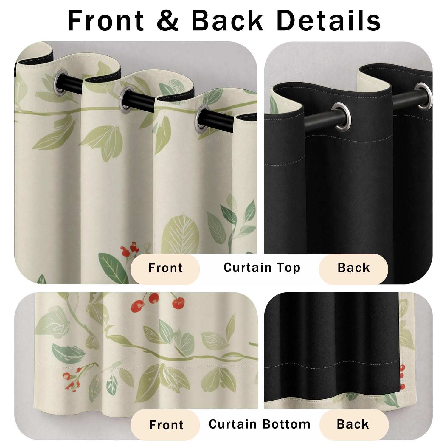 Generisch Lebensbaum Rankenblätter Vorhänge mit Ösen Gardinen Blackout Curtain Landhaus Rustikal Thermo Vorhang Weich Schlafzimmer Wohnzimmer Verdunklungsvorhänge 2er Set B 110 x H 215 cm