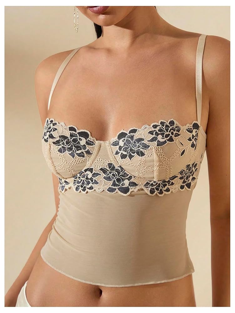 WDIRARA Women's Low Cut Sexy Going Out Lace Bustier Corset