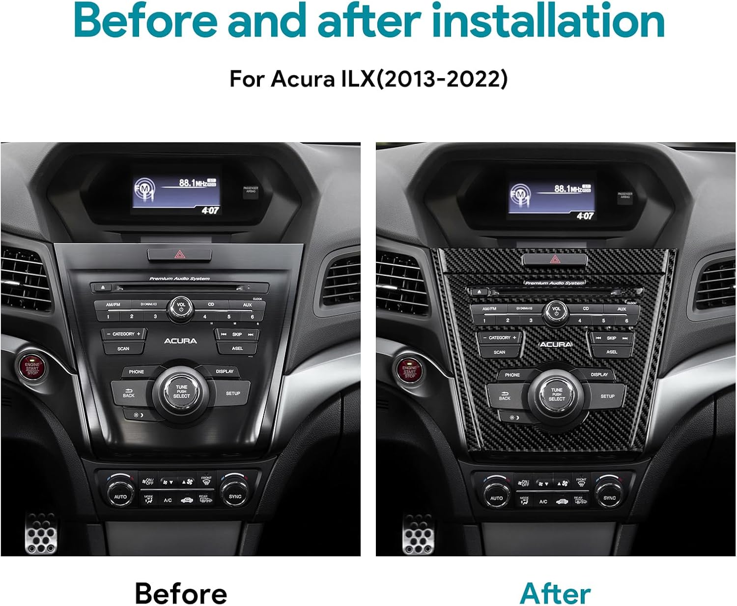 AIRSPEED for Acura ILX 2013-2022 Center Console CD Button Frame Cover Carbon Fiber Interior Trim Accessories, Black