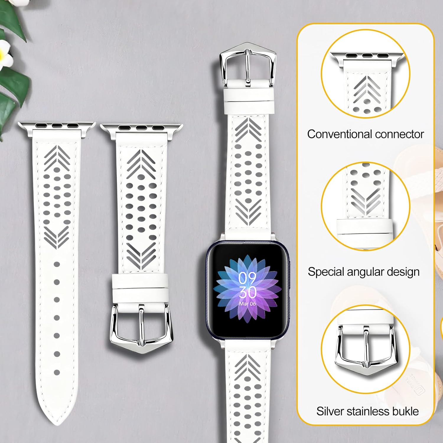 Hollow-out Handmade Top Grain Leather Band for Apple Watch Women Men, Breathable Lightweight Soft Strap Compatible with Series 11/10/9/8/7/6/5/4/SE SE2 Ultra 38/40/41/42/44/45/49mm - Image 5