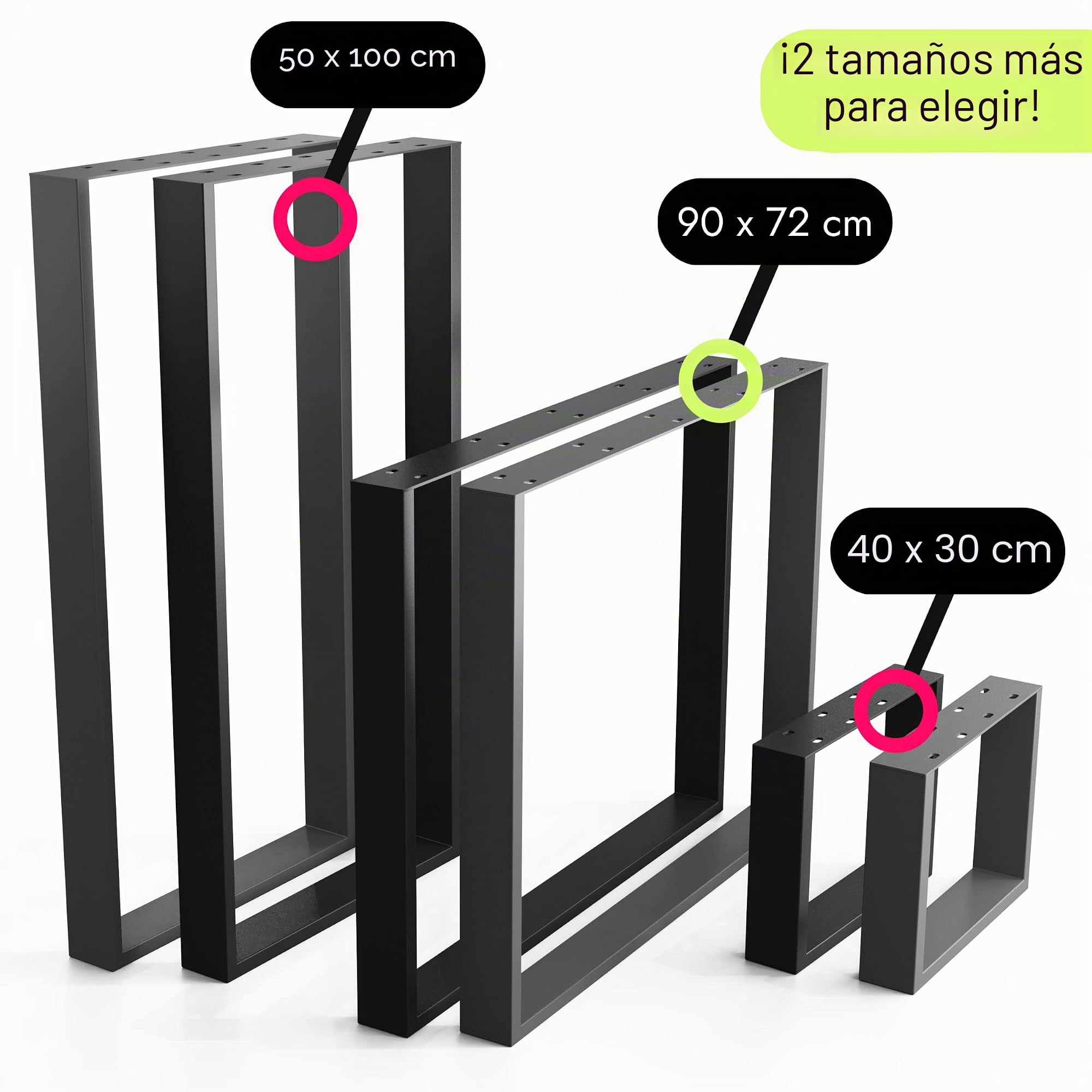 NOGGI: 2 Patas de Mesa de Metal Angular (40x30cm - Negro - Mesa Baja | Banco) | Patas para Muebles Modernas de Acero con Perfiles Cuadrados |