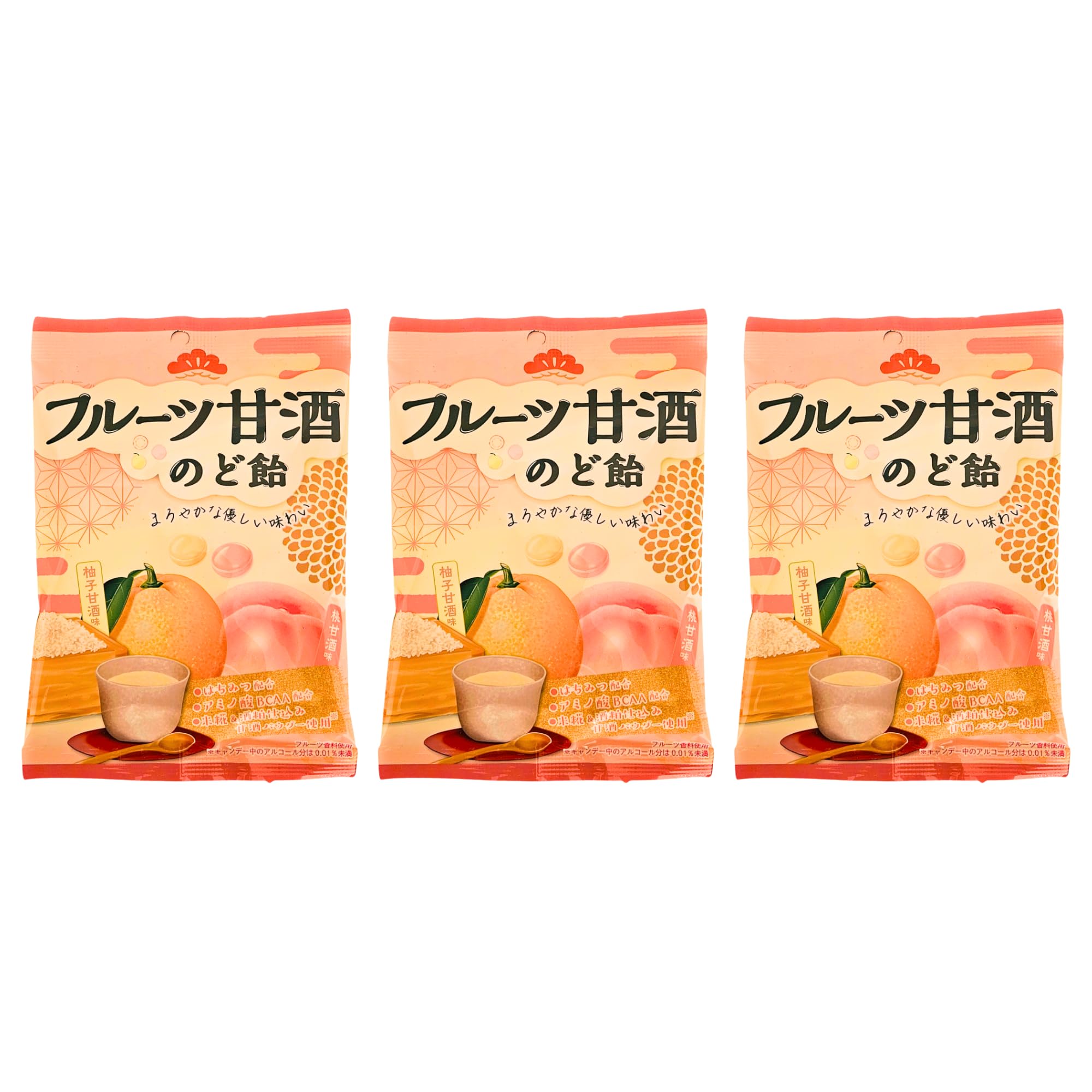 Umaya - Senjaku Fruit Amazake Nodoame Throat Candy 1.7oz (3 Pack) - Yuzu & Peach Flavor - Japanese Hard Candy with Honey for Throat Relief - Individually Wrapped Fruit Candy - Authentic Japan Candy