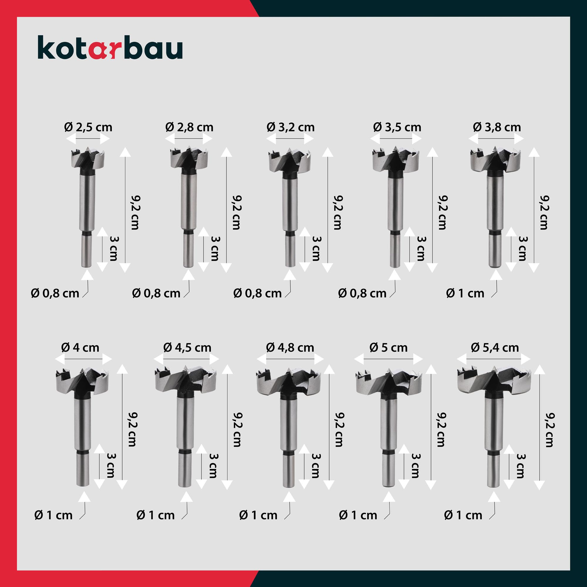 KOTARBAU® 16-częściowy zestaw wierteł typu Forstner 6-54 mm z walizką drewnianą