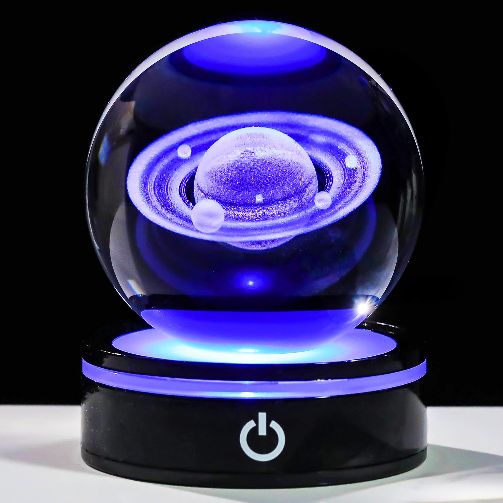 YWHL 3D Saturn Crystal Ball with LED Light Base, 3D Laser Engraved Glass Sphere Galaxy Crystal Ball for Home Decorations, Planet Saturn Lamp Gifts for
