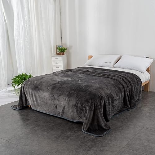 Miniatura 6 de MORANJIAFANG Solid Color Flannel Blanket Thicken Reversible Fleece Thermal Blanket Dark Grey Queen 90×90