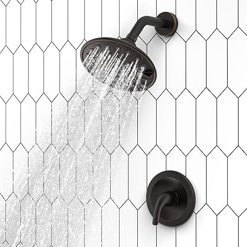 EMBATHER Juego de grifo de ducha de níquel cepillado sistema de ducha de lluvia de baño con cabezal de ducha de 6 pulgadas kit de moldura de ducha