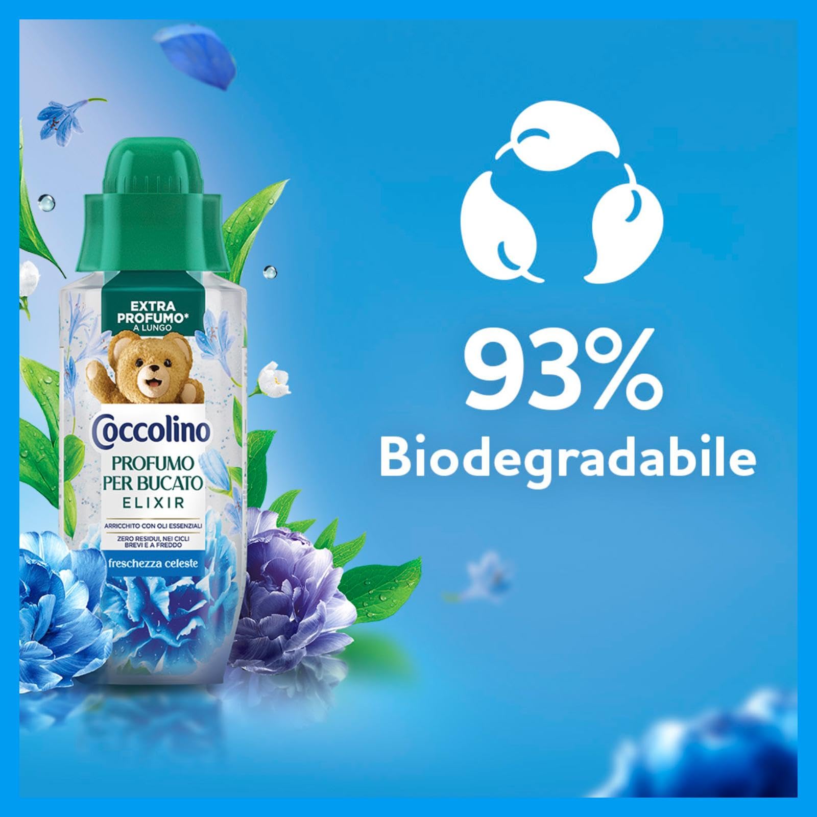 Coccolino Profumo per Bucato Freschezza Celeste, Extra Profumo* a lungo. Efficace Anche a Freddo e nei Cicli Brevi, con note di fragranza Patchouli, Lavanda, Eucalipto, 8 Pezzi da 342ml
