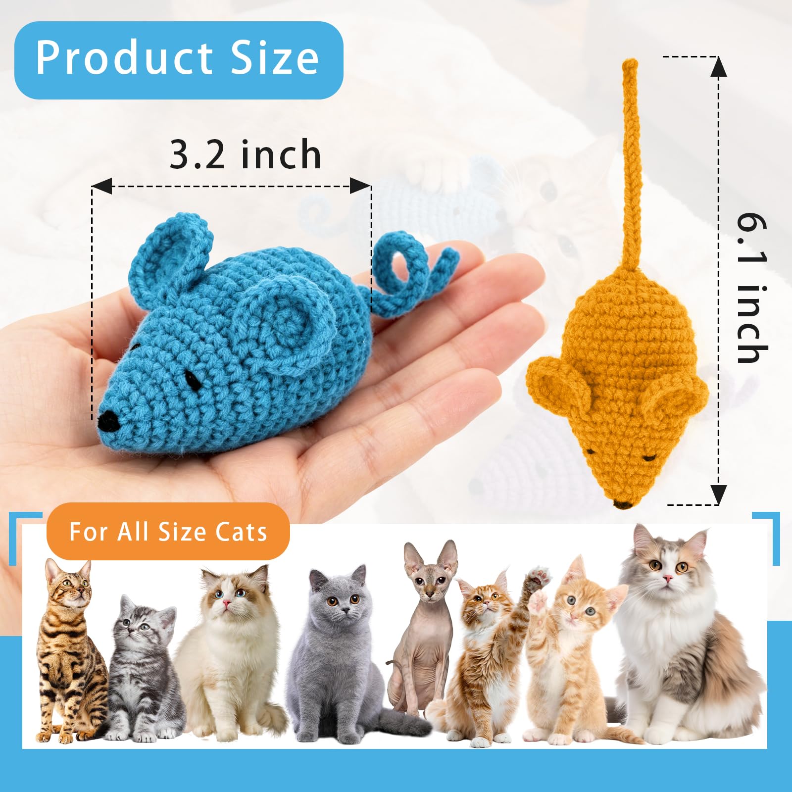 Retro Shaw Juguetes de hierba gatera, ratones de ganchillo, juguetes para gatos, 3 piezas de hilo para gatos, juguetes de animales, juguete seguro de limpieza de dientes para gatitos de interior
