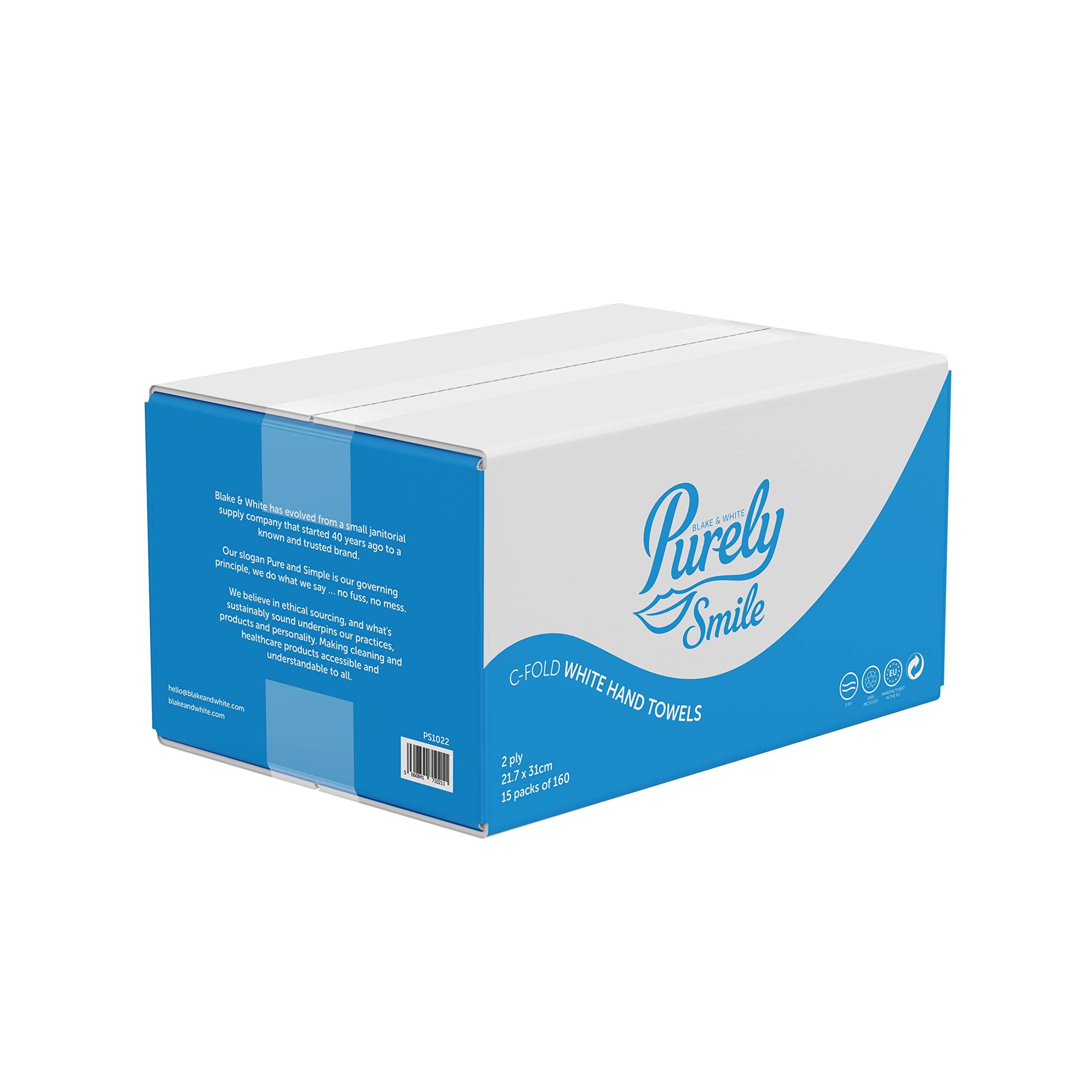 Blake & White Purely Smile PS1022 - Asciugamano pieghevole a C, 2 strati, confezione da 2400, colore: Bianco