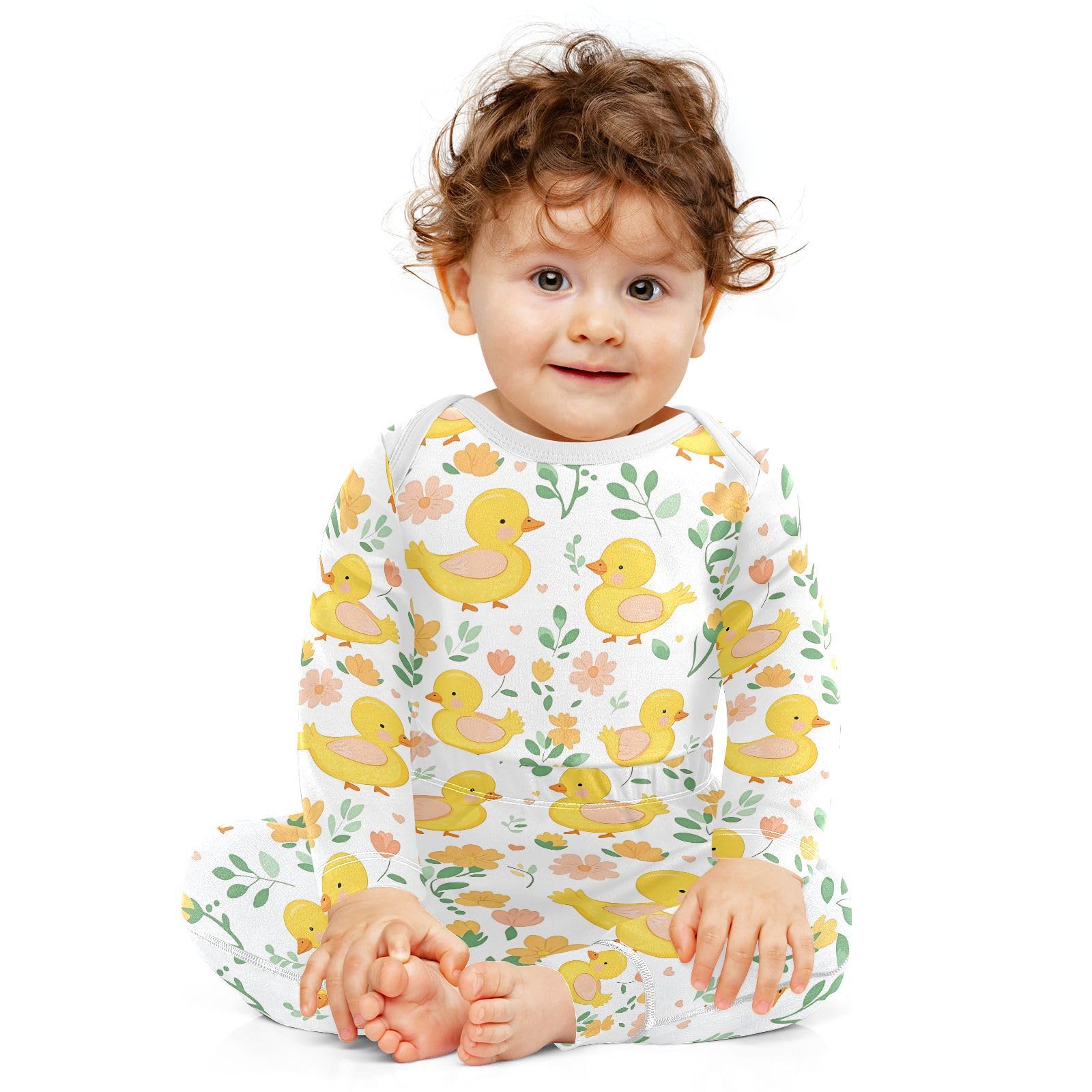 vvfelixl Baby Bodysuits Pants Sets Baby Duck Flower Baby Bodysuit Long Sleeve Baby Clothes for Boys Girls 12-18M